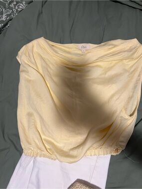 Elan Light Yellow Draped Cowl Neck Camisole